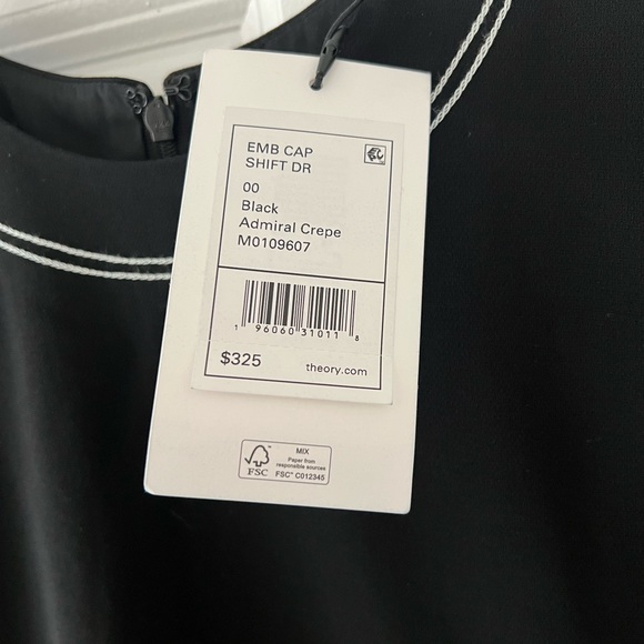 NWT Theory Admiral Crepe Cap Sleeve Black Embroidered Shift Dress size 00 $366 - Picture 5 of 5